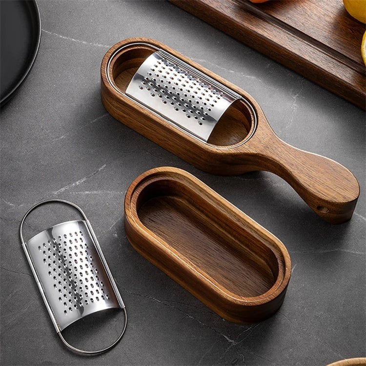 Stainless Steel Cheese Grater with Wooden Container