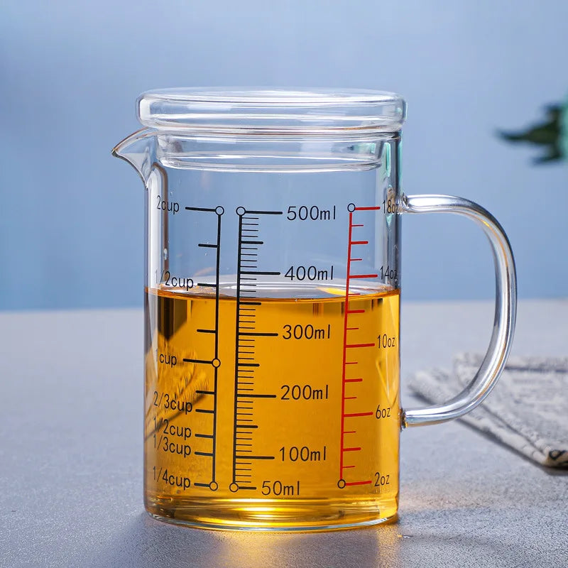 Borosilicate Glass Measuring Jug with Handle & V-Shaped Spout – Clear Scale Measuring Cup – Best for Baking, Liquids & Microwave Use – Available in 400ml, 500ml, 600ml & 1000ml