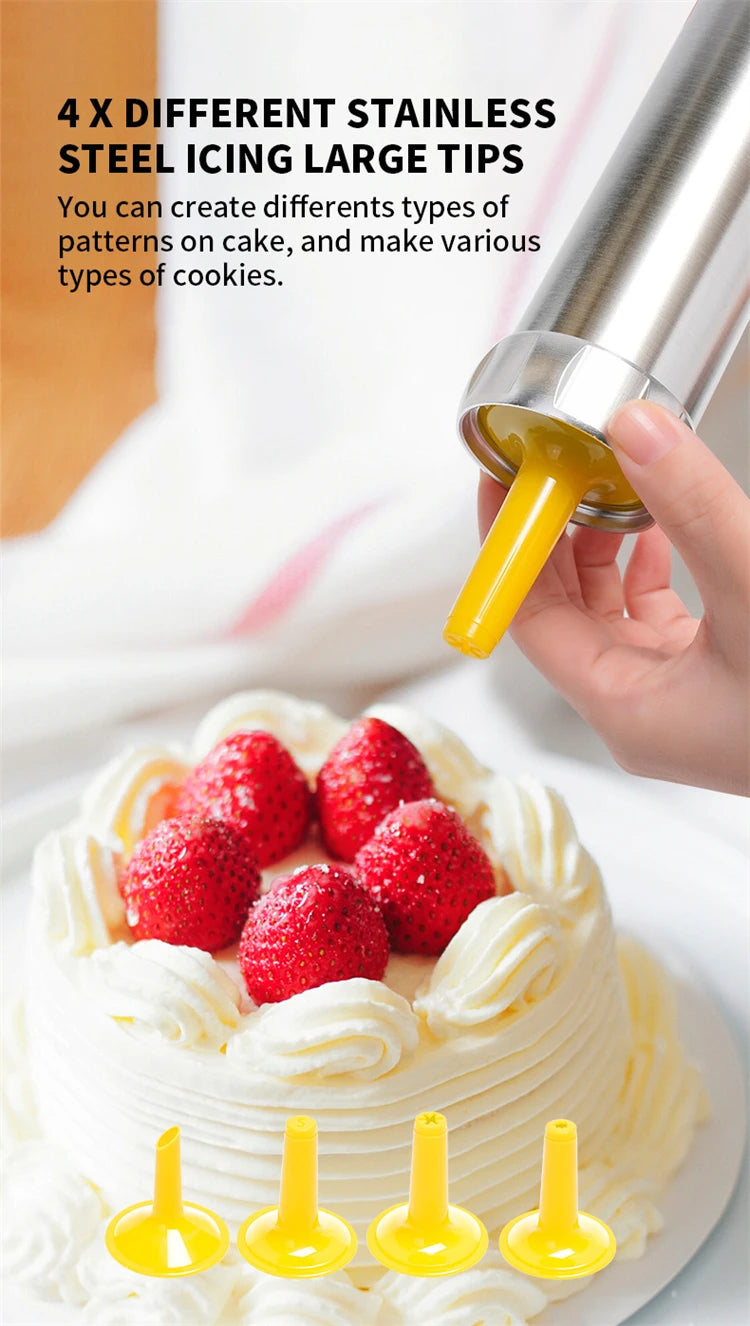 Stainless Steel Cookie Press Gun Kit – Biscuit Press with 20 Discs & 4 Icing Nozzles – Great for Homemade Biscuits & Decorating