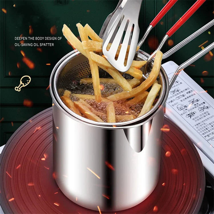 Stainless Steel Deep Frying Pot with Strainer Basket