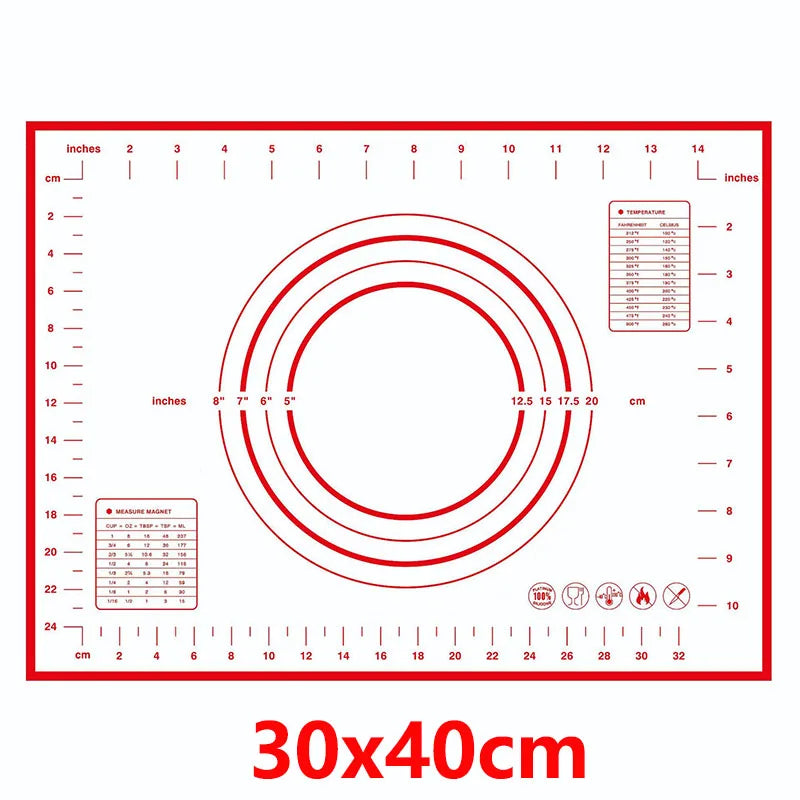 Thick Silicone Baking Mat with Measurements & Raised Edges – Reusable Non-Stick Pastry & Dough Rolling Mat – Great for Kneading, Rolling & Baking – Available in Red & Black Colours
