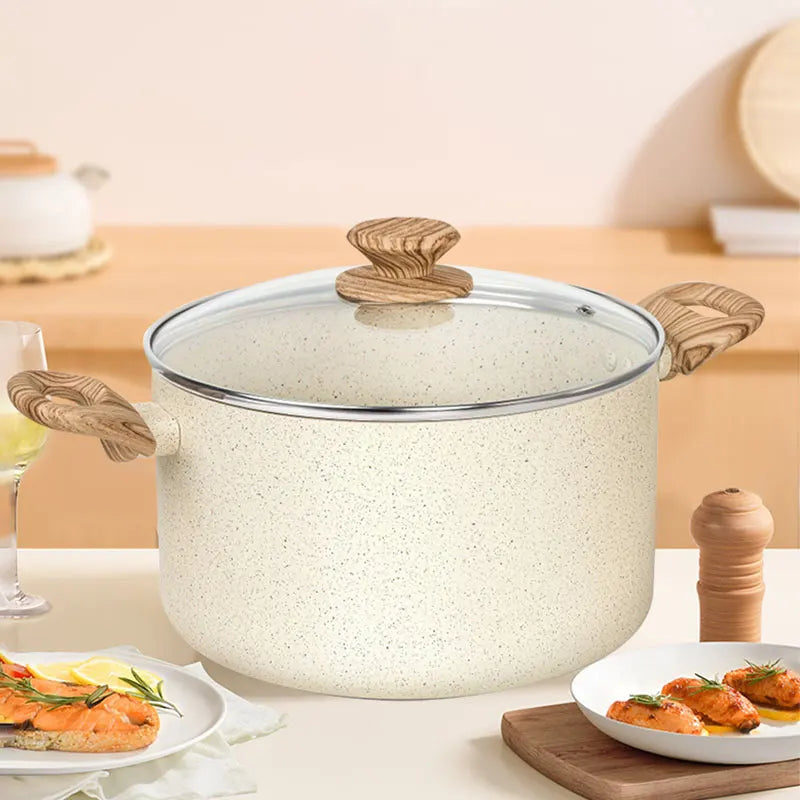 Stock Pot with Glass Lid & Wooden Handles-Available in Black & White Colour  – Capacity: 5L