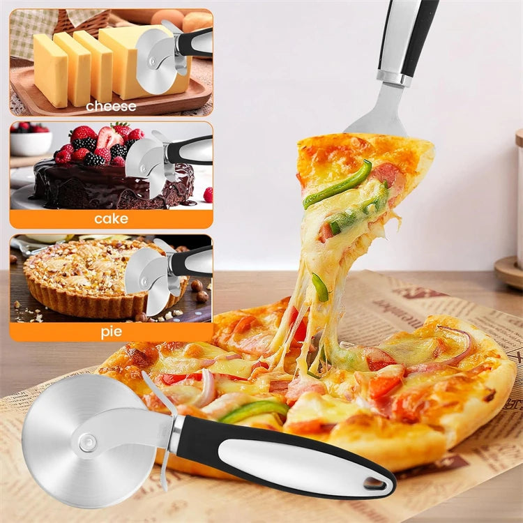 Stainless Steel Pizza Wheel Cutter & Server Set