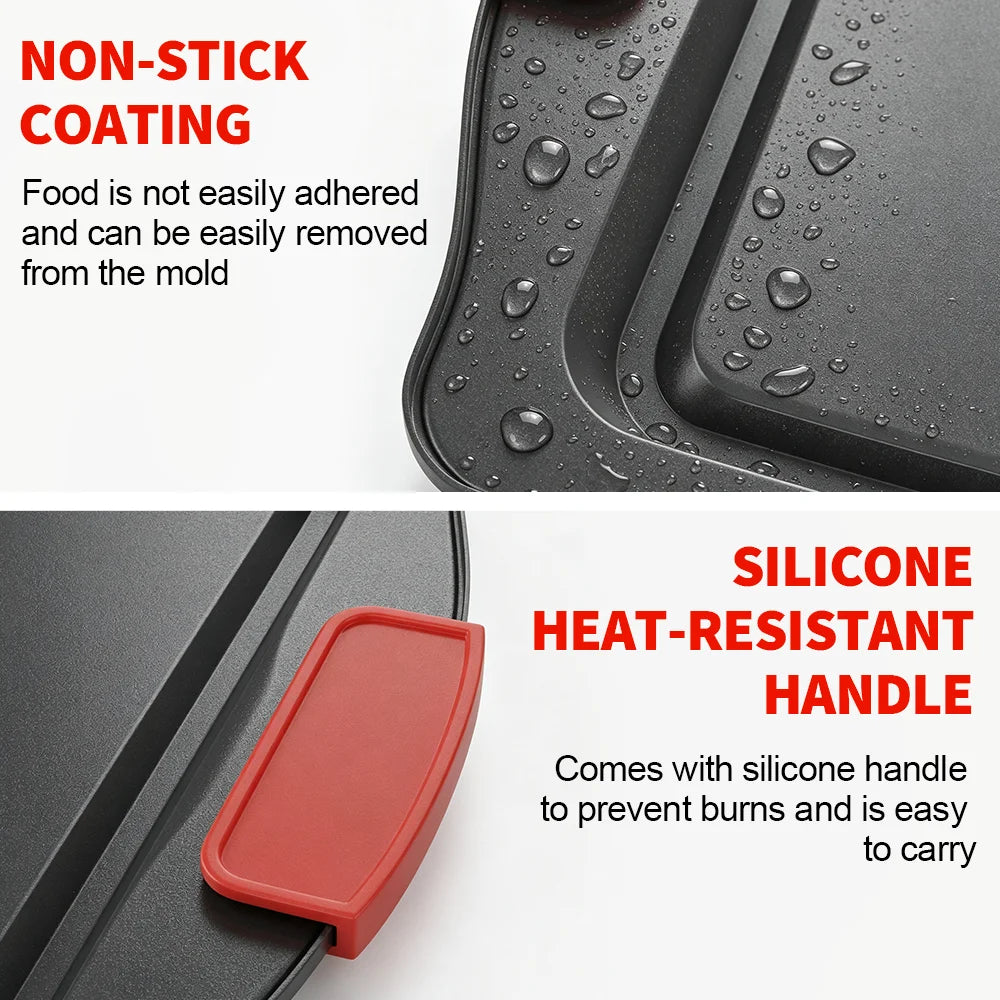 3 Piece Non-Stick Carbon Steel Baking Tray Set with Silicone Handles & Cookie Cutters – Best for Biscuits, Cakes & Roasting