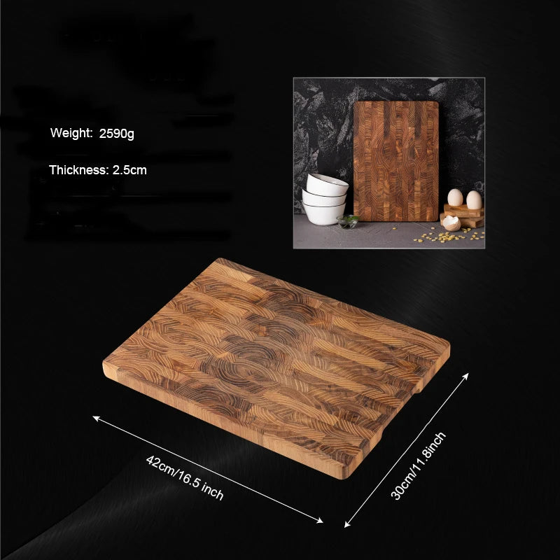 Teak Wood End Grain Cutting Board with Hidden Handles – Rectangular | 34cm & 42cm Large
