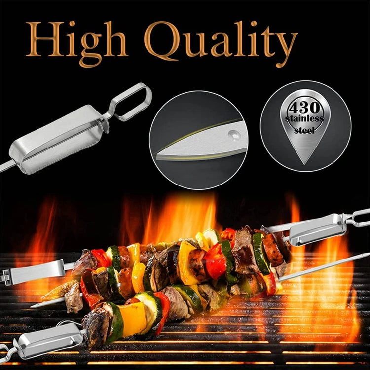 8 Pack Heavy-Duty Stainless Steel Kebab Skewers with Push Bar – Reusable BBQ Grill Skewer Sticks – Ideal for Kebabs, Halloumi & Vegetable Skewers – Available in 35cm, 41cm & 45.6cm
