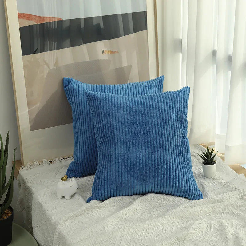 2 Piece Corduroy Striped Throw Pillow Cases 45x45cm – Soft Plush Decorative Cushion Covers – Great for Sofas, Beds & Living Rooms