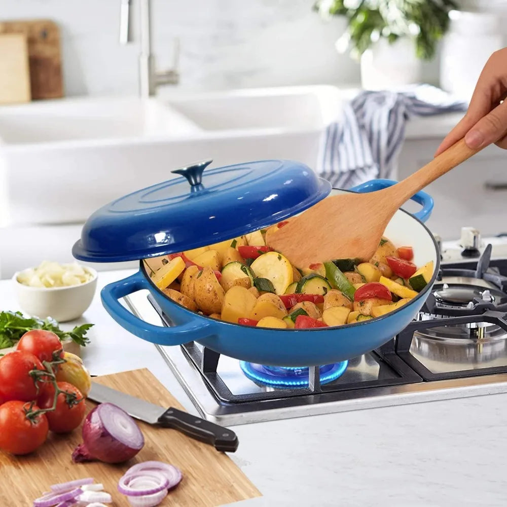 4.5L Cast Iron Dutch Oven Braiser Casserole Pan with Lid & Dual Handles – Designed for Searing, Braising, Roasting, Baking, Stews, Curries, Soups, One-Pot Meals and Everyday Cooking – Compatible with Induction & Gas Stoves