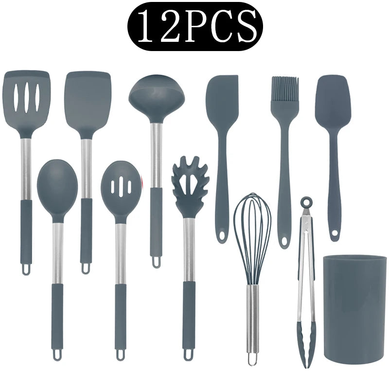 Silicone Kitchen Utensils Set with Stainless Steel Handles – Non-Stick, Heat-Resistant Cooking  Kitchen Utensils for Everyday Cooking & Baking, Available in 4 Colours & Multiple Set Sizes