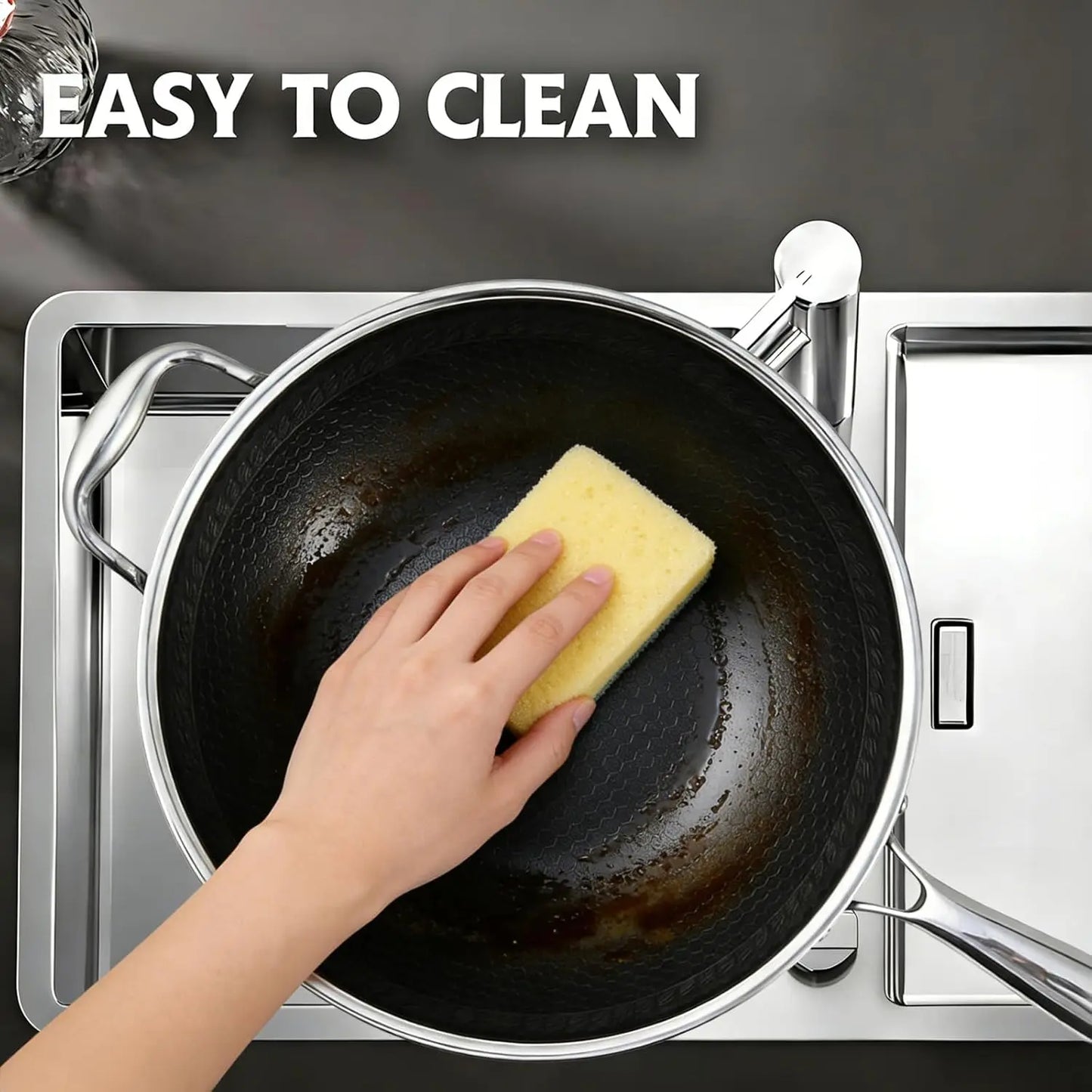 Stainless Steel Honeycomb Wok Pan | Tri-Ply 316 | Gas & Induction