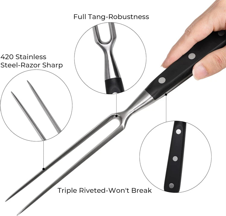 Stainless Steel Meat Carving Fork with Long Handle – Sharp Prong Grill & Serving Fork – Best for Carving Chicken, Turkey & Beef