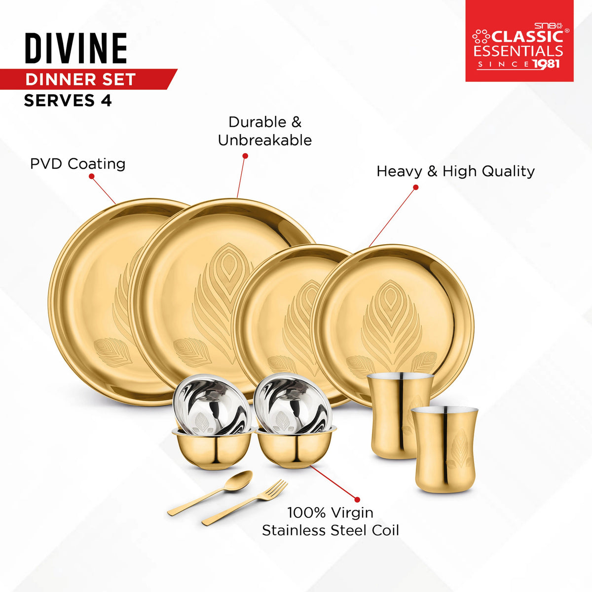 Stainless Steel Divine Piece PVD Coated Dinner Set