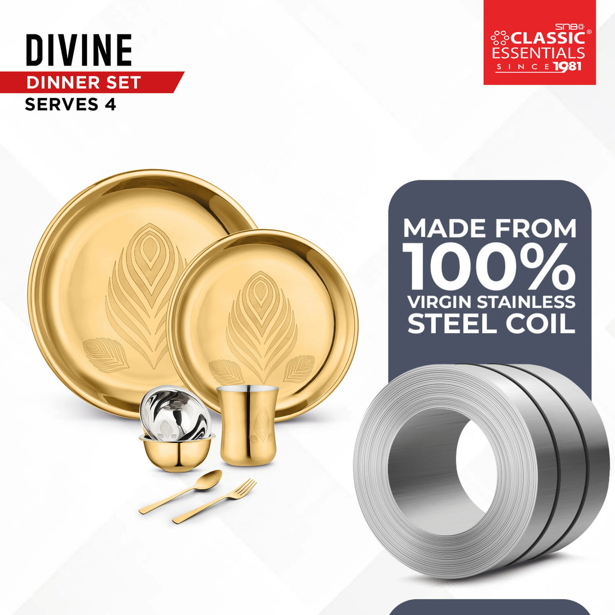 Stainless Steel Divine Piece PVD Coated Dinner Set