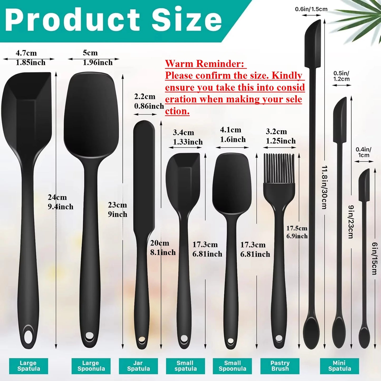Silicone Spatula Set Black 9PCS