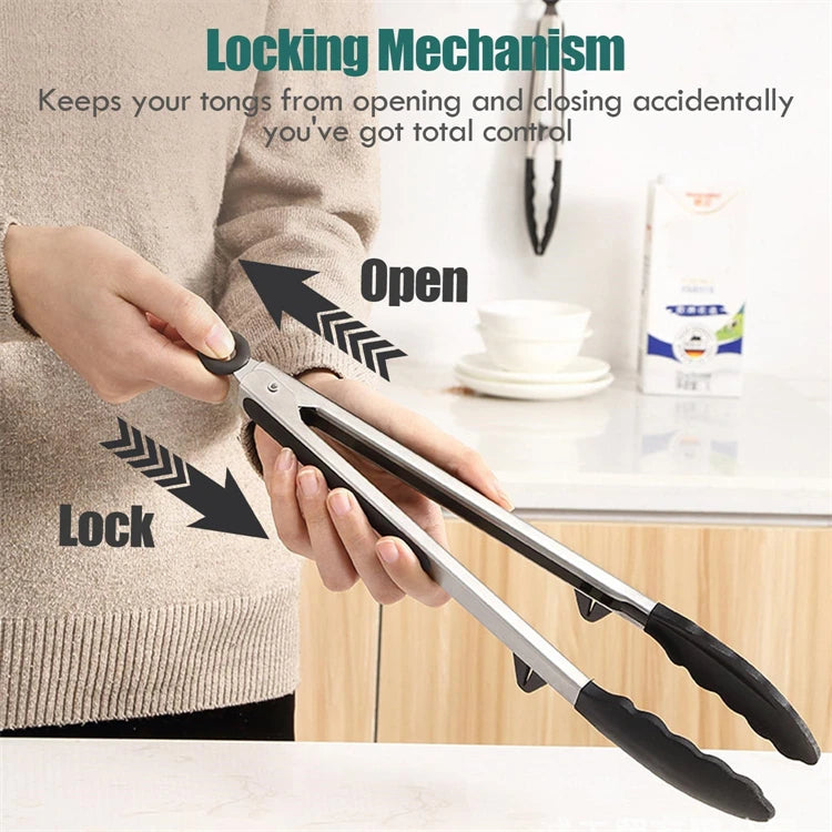 Silicone Kitchen Tongs with Stainless Steel Handle