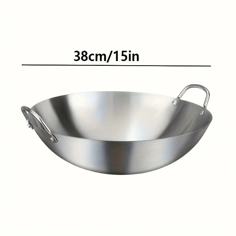 Stainless Steel Wok with Dual Handles – Uncoated Heavy-Duty Thick Durable Chef’s Cooking Wok Pan – Perfect for Stir-Frying, Deep-Frying, Steaming, Boiling, Searing, Smoking & More – Available in 30cm, 34cm