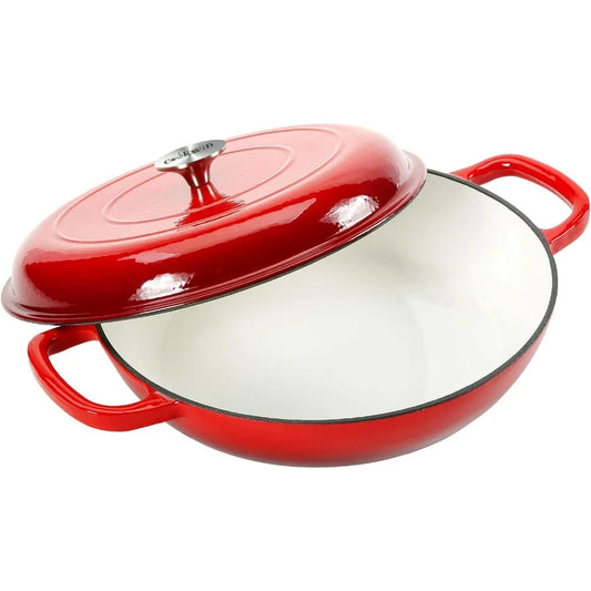 4.5L Cast Iron Dutch Oven Braiser Casserole Pan with Lid & Dual Handles – Designed for Searing, Braising, Roasting, Baking, Stews, Curries, Soups, One-Pot Meals and Everyday Cooking – Compatible with Induction & Gas Stoves