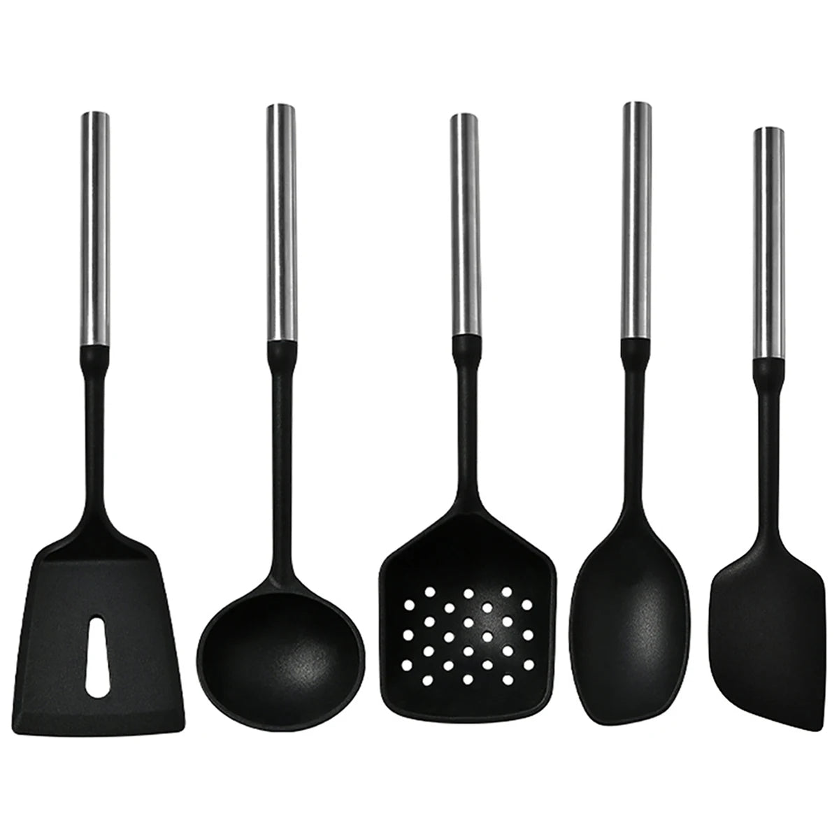 Stainless Steel Handle Silicone Kitchen Utensil Set – Cooking Utensils for Non-Stick Cookware – Spatula, Ladle, Turner & More – Available in Multiple Sets (5 Pieces / 6 Pieces)