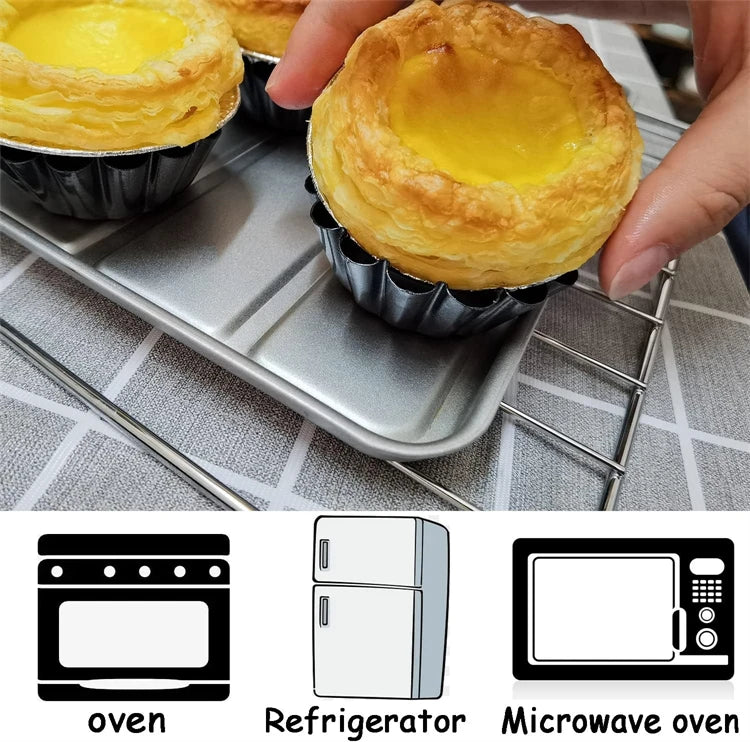 Non-Stick Carbon Steel Mini Tart Pans – Fluted Egg Tart & Muffin Tins – Perfect for Tarts, Quiches, Pies & Desserts – Available in 4, 8 & 12 Pieces