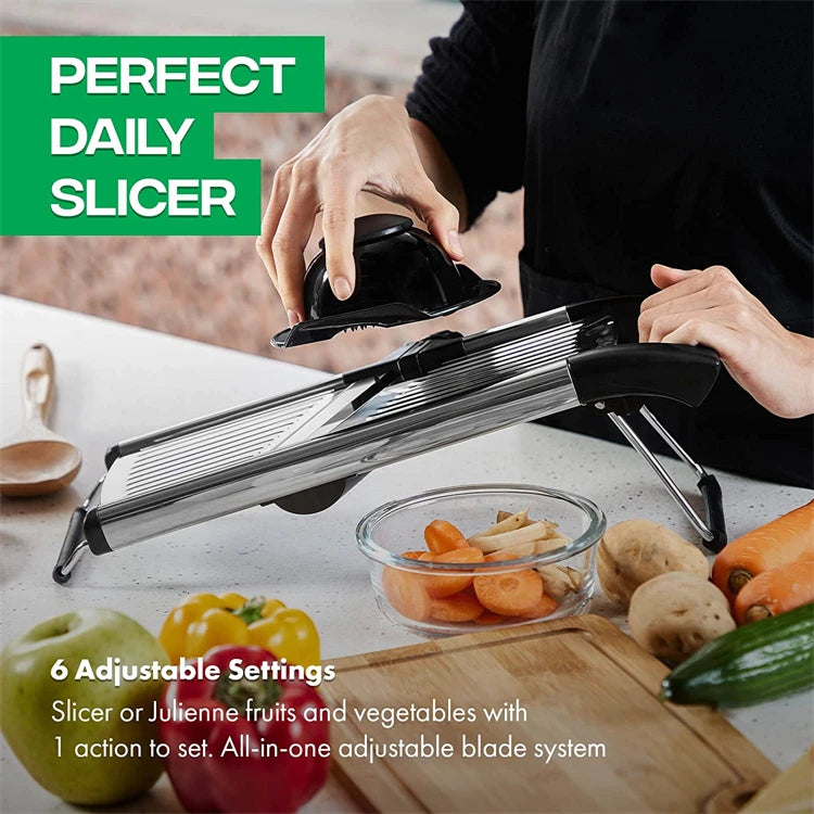 Multi-Function Stainless Steel Adjustable Mandoline Slicer – Professional Food Cutter, Chopper & Julienne Slicer for Kitchen Prep, Potatoes, Carrots, Onions & More