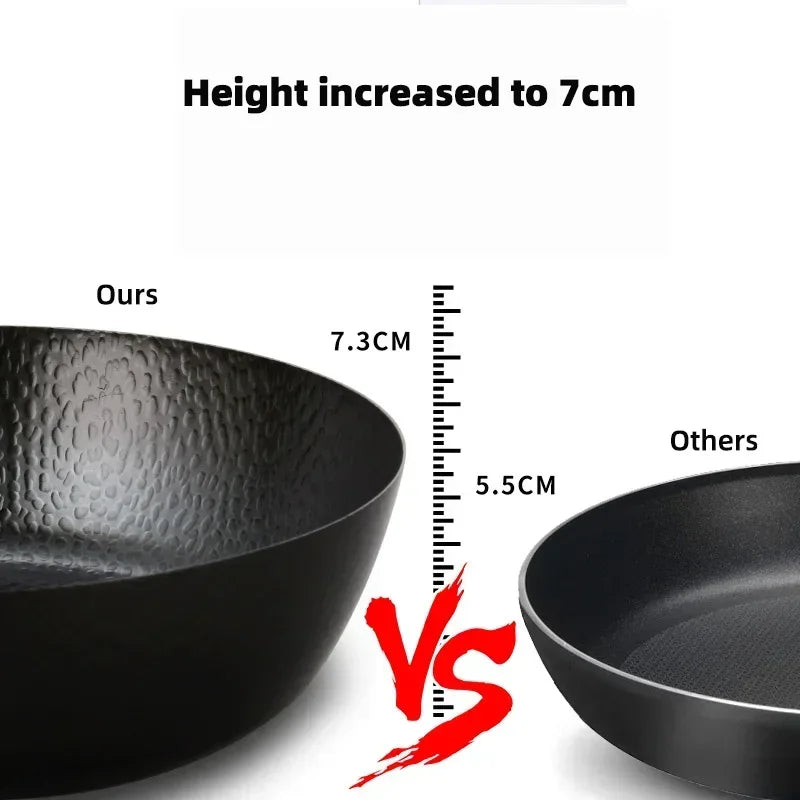 Iron Wok Pan with Wooden Handle – Uncoated Stir-Fry & Frying Pan for Gas & Induction – Great for Steaks, Pancakes & Stir-Fries (28cm)