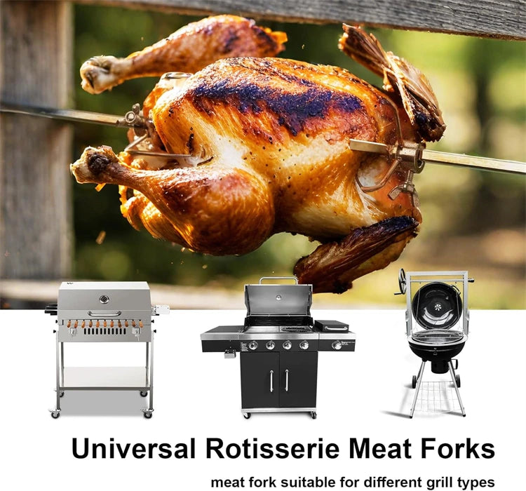 2 Piece Heavy-Duty Stainless Steel Rotisserie Forks – Grill Spit Meat Forks for 3/8 & 5/16 Inch Square Spit Rods – Best for BBQ Rotisserie Roasting