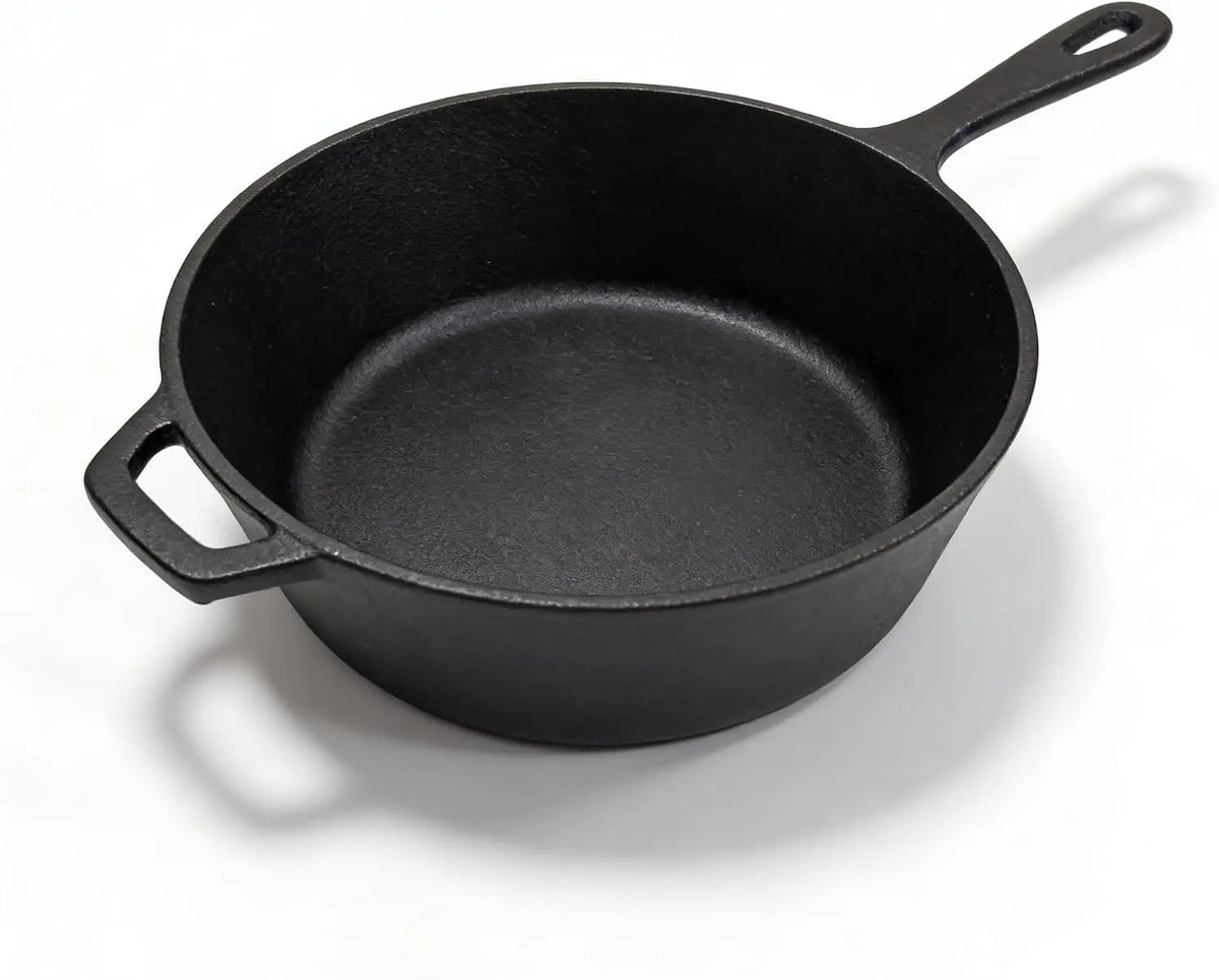 Cast Iron Casserole Pot with Frying Pan Lid – Pre-Seasoned 2-in-1 Dutch Oven Set with Ergonomic Handles – Best for Stews, Bread & Campfire Cooking