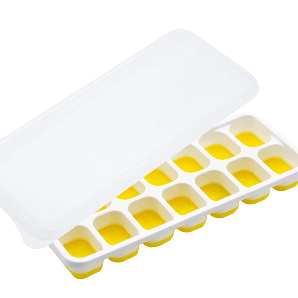 Easy-Release Ice Cube Tray with Lid – 14 Cube Stackable Ice Mould – Best for Chilling Water, Juice & Iced Coffee – Available in Pink, Green, Yellow & Blue Colours