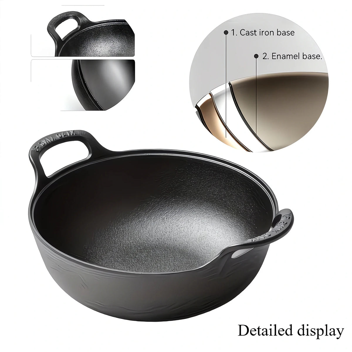 Cast Iron Wok with Double Handles – Traditional Handmade Uncoated Pre-Seasoned Stir-Fry Pot – Best for Stir-Fries, Stews & Campfire Cooking (27cm)