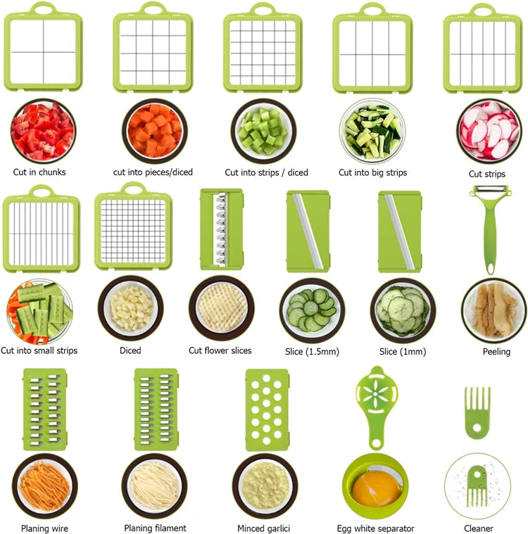 22 in 1 Vegetable Chopper & Dicer with 13 Blades and Container – Onion Chopper & Veggie Mandoline – Best for Potatoes, Tomatoes & Onions