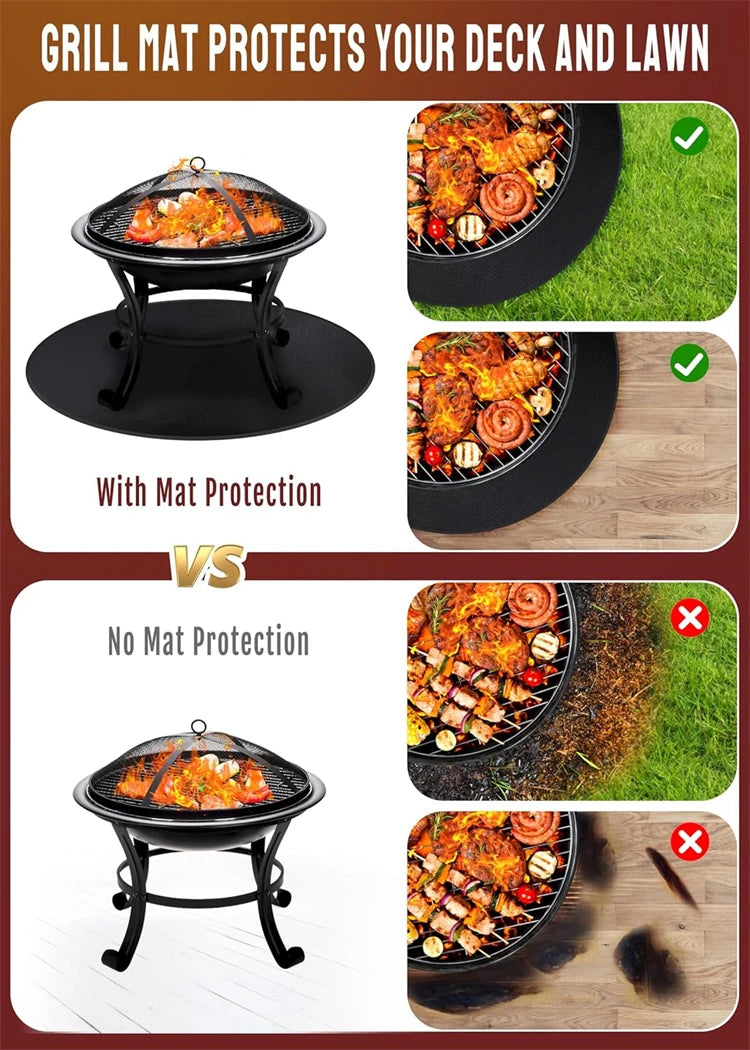 Round Fireproof Fire Pit & Under Grill Mat – Oil-Proof, Waterproof BBQ Pad – Great for Protecting Decks, Patios & Lawns