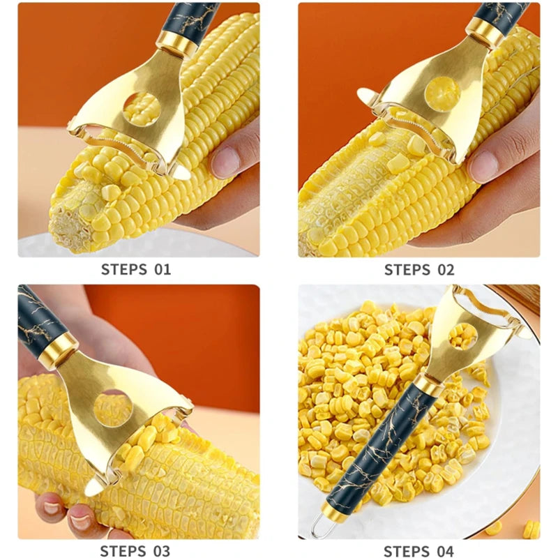 Golden & Silver Corn Stripper with Hanging Hook – 410 Stainless Steel Corn Kernel Peeler & Planer – Great for Sweetcorn, Salads & Salsas – Available in 1 & 2 Packs