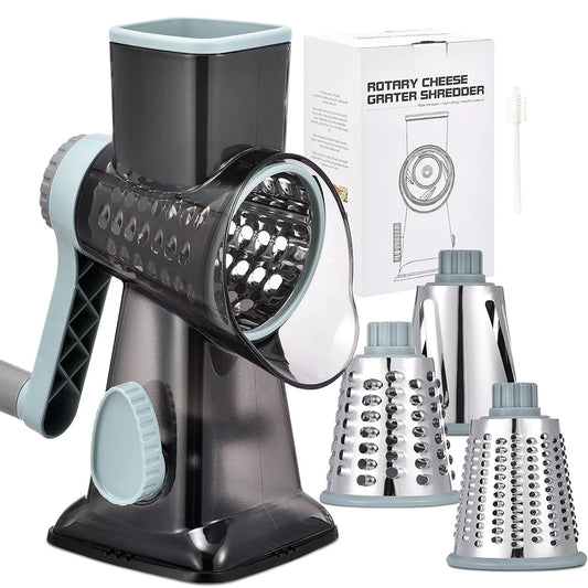 3 in 1 Rotary Cheese Grater with Hand Crank – Stainless Steel Drum Shredder, Slicer & Nut Grinder – Best for Cheese, Chocolate, Carrots & Nuts – Available in Blue, White & Red Colours