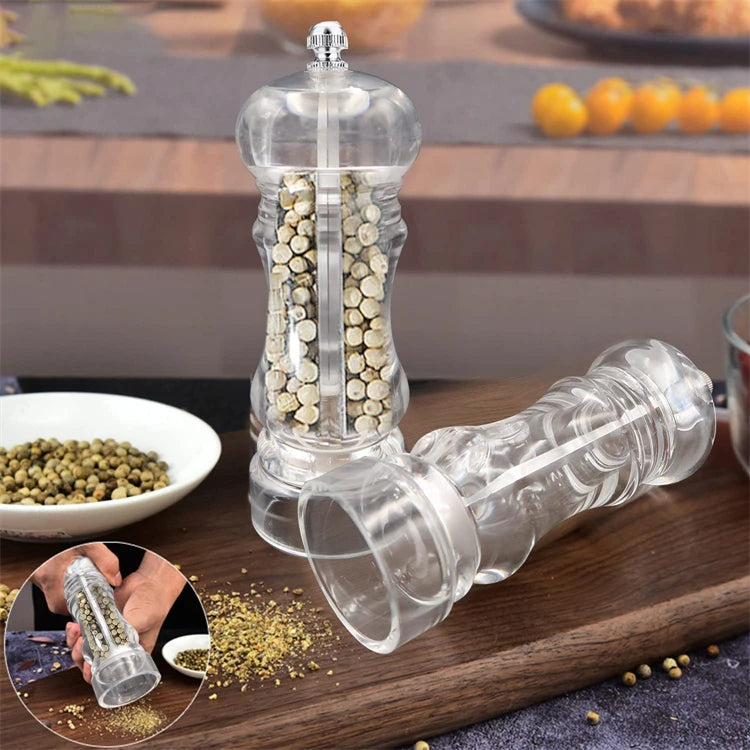 Clear Acrylic Salt & Pepper Grinder Mill with Adjustable Ceramic Coarseness – Refillable Sea Salt & Pepper Mill – Great for Sea Salt & Peppercorns – Available in 4, 5, 6 & 8 Inch