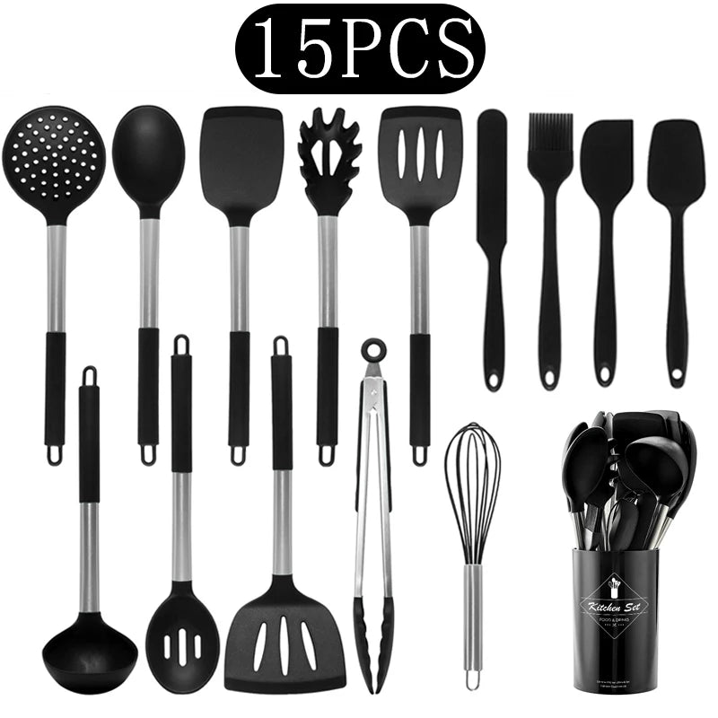 Silicone Kitchen Utensils Set with Stainless Steel Handles – Non-Stick, Heat-Resistant Cooking  Kitchen Utensils for Everyday Cooking & Baking, Available in 4 Colours & Multiple Set Sizes