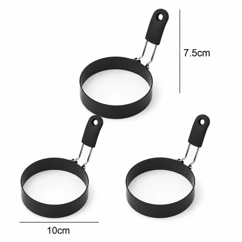 Stainless Steel Egg & Pancake Rings – Non-Stick Anti-Scald Egg Moulds with Folding Handles – Ideal for Fried Eggs, Muffins & Pancakes