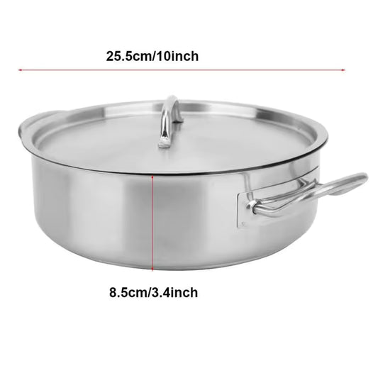 Stainless Steel Sauté Pan with Lid & Dual Handles – Durable, Even-Heat Deep Pan for Sautéing, Frying, Searing, Stewing, Simmering & One-Pot Meals – Compatible with Gas, Induction & Electric Stoves –