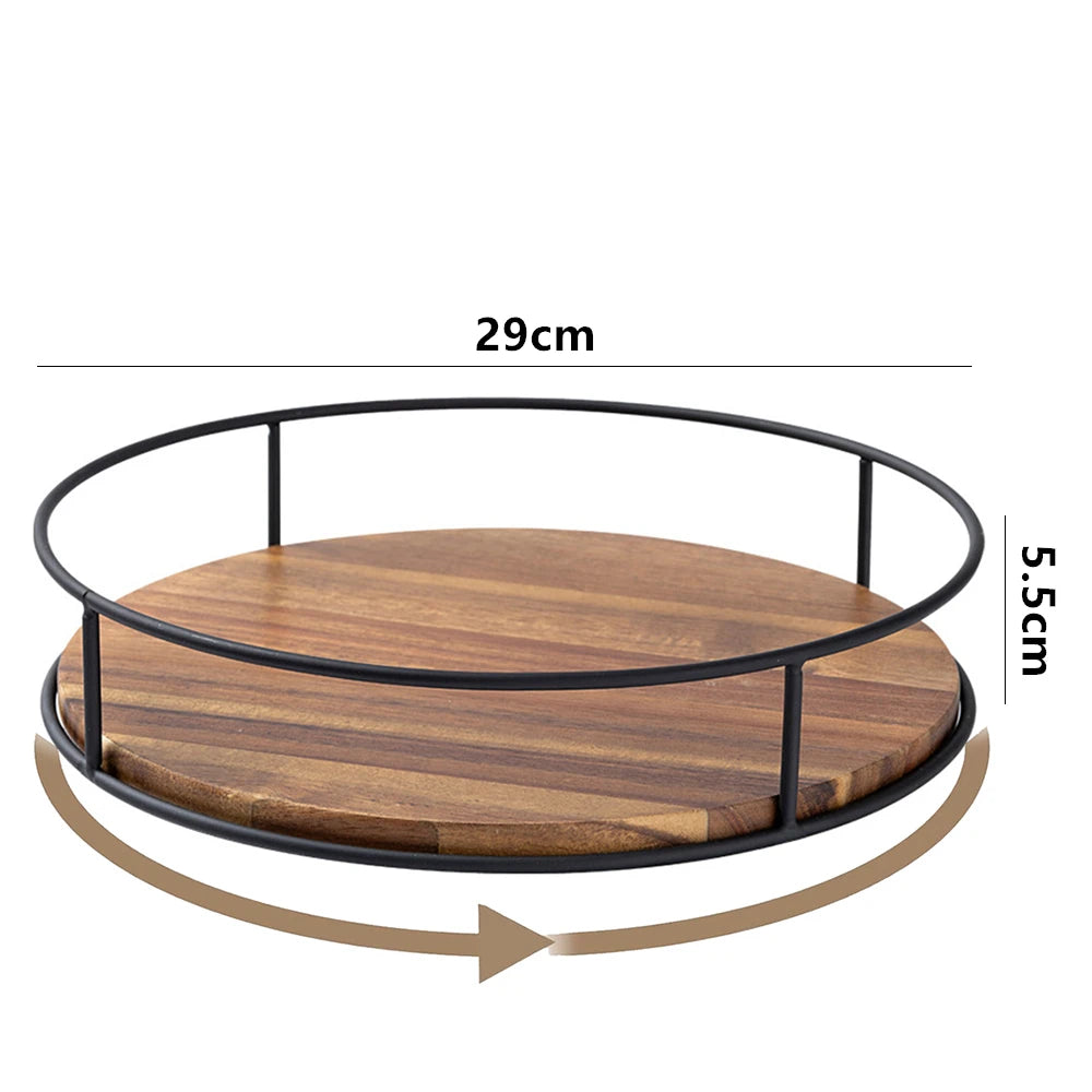 Acacia Wood Lazy Susan Turntable with Metal Frame – Rotating Countertop Organiser & Serving Tray – Great for Spices, Condiments & Serving – Available in 15cm, 16.7cm, 22cm & 29cm