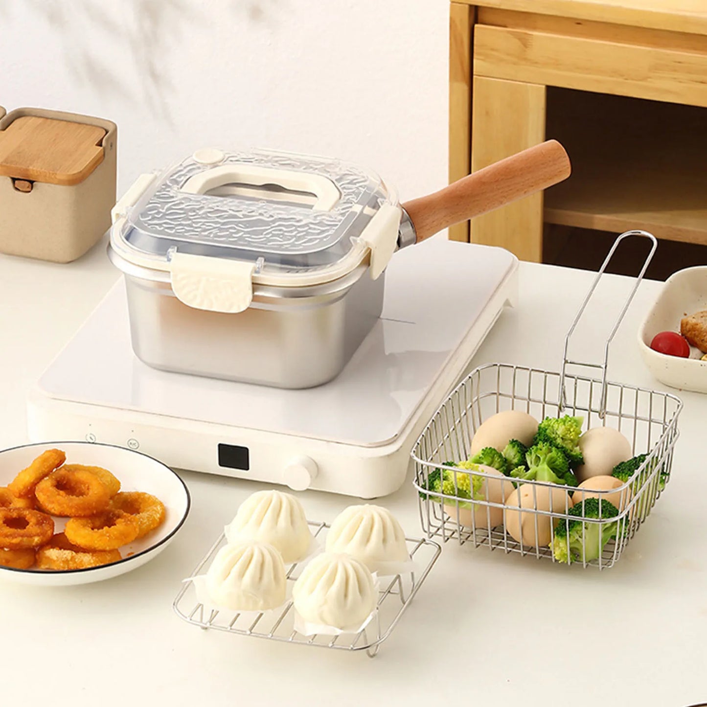Portable Frying  Set Multifunctional Oil Saving Mini Fryer Kit Stainless Steel Pot For Kitchen Fries Chicken