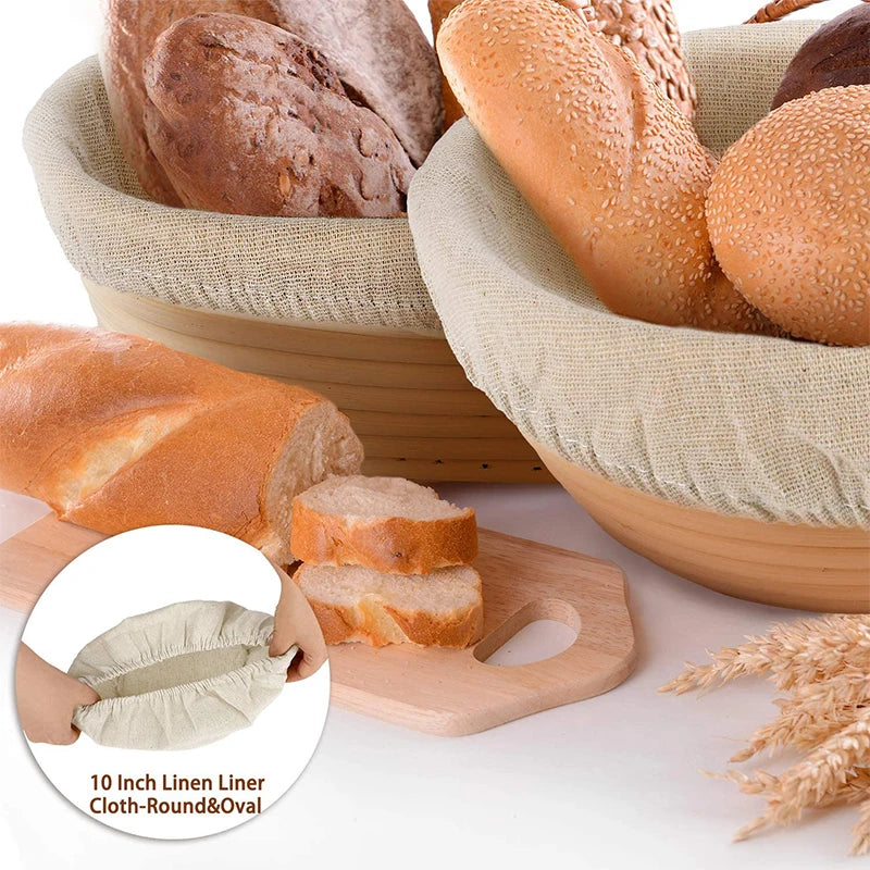 Rattan Bread Proofing Basket with Linen Liner – Round & Oval Banneton for Sourdough – Perfect for Proving Dough & Homemade Bread