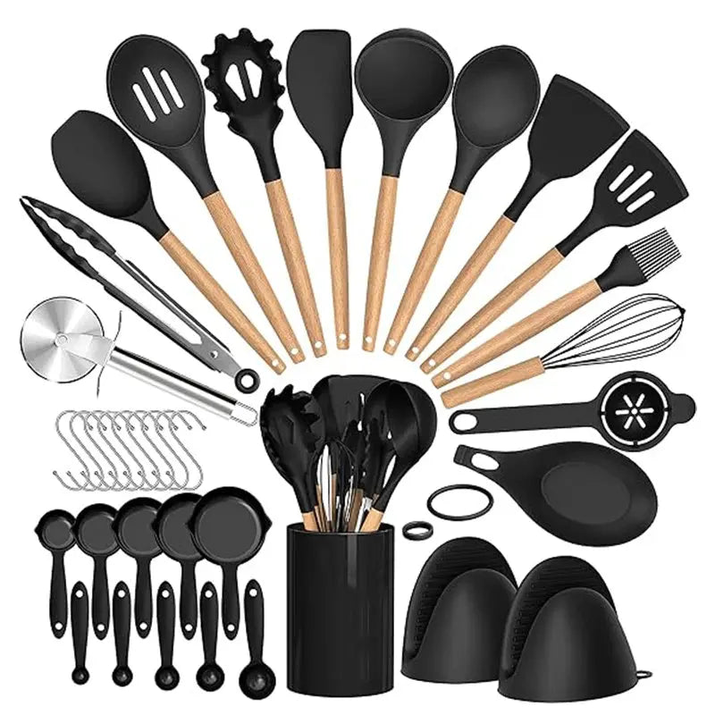 36-Piece Silicone Kitchen Utensils Set with Holder black