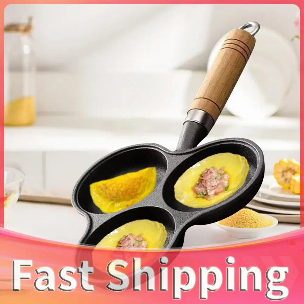 3 Hole Egg Pan – Non-Stick Cast Iron Breakfast Pan with Marble Coating – Ideal for Fried Eggs, Pancakes & Burgers