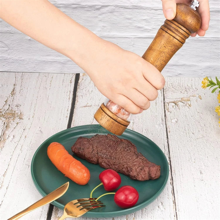 Classic Oak Wood Salt & Pepper Mill Set – Adjustable Manual Pepper Grinder & Salt Grinder with Ceramic Core – Best for the Kitchen & Dining Table