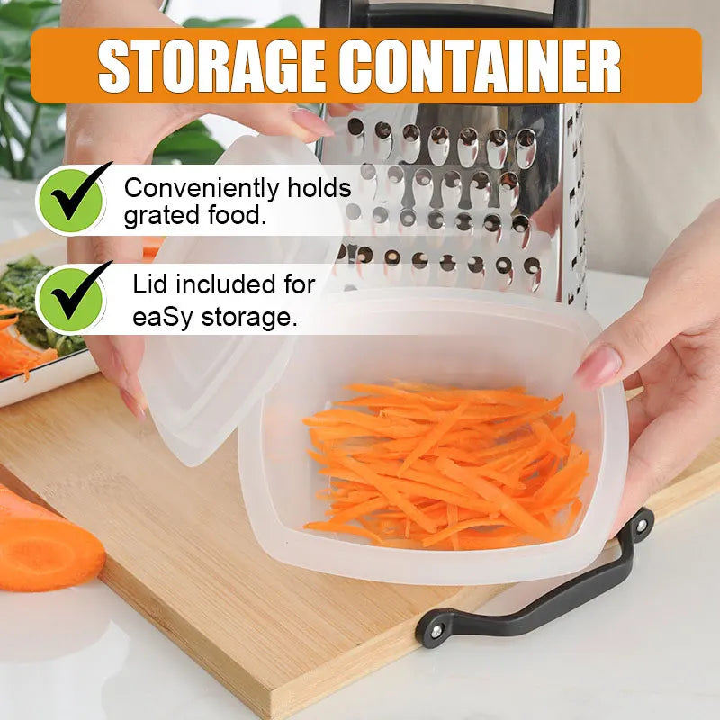 4-Sided Stainless Steel Grater with Storage Box Container-Perfect for Cheese and Vegetable Prep in the Kitchen-Size:23 x 14 x 11.5 cm
