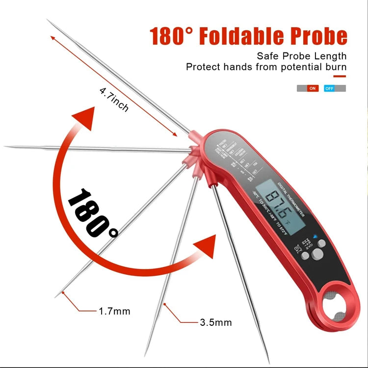 Digital Instant Read Meat Thermometer with Backlight – Waterproof 0.5 Second Food Thermometer – Best for BBQ, Roasting & Baking – Available in Black & Red Colours