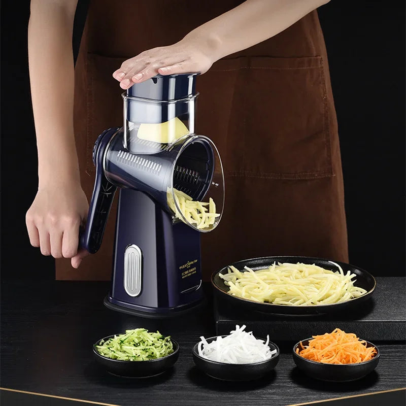 5-in-1 Rotary Cheese Grater – Multifunctional Slicer & Shredder with Easy-to-Swap Stainless Steel Interchangeable Rotating Drum Blades for Effortless Kitchen Prep
