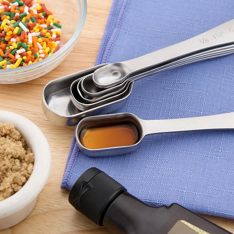6 Piece Stainless Steel Measuring Spoon Set – Narrow Spoons for Spice Jars – Perfect for Cooking & Baking Measurements