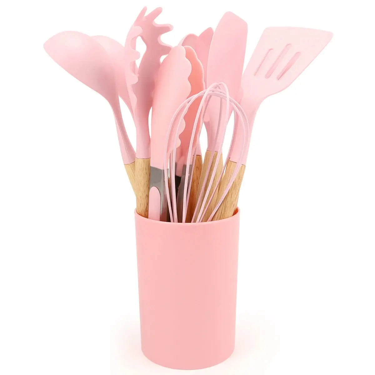 12-Piece Food-Grade Silicone Kitchen Utensils Set with Wooden Handles & Storage Holder – Versatile, Non-Stick & Heat-Resistant Cooking Utensils – Includes Turner, Spatula, Spoons & More for Cooking & Baking C for Chef