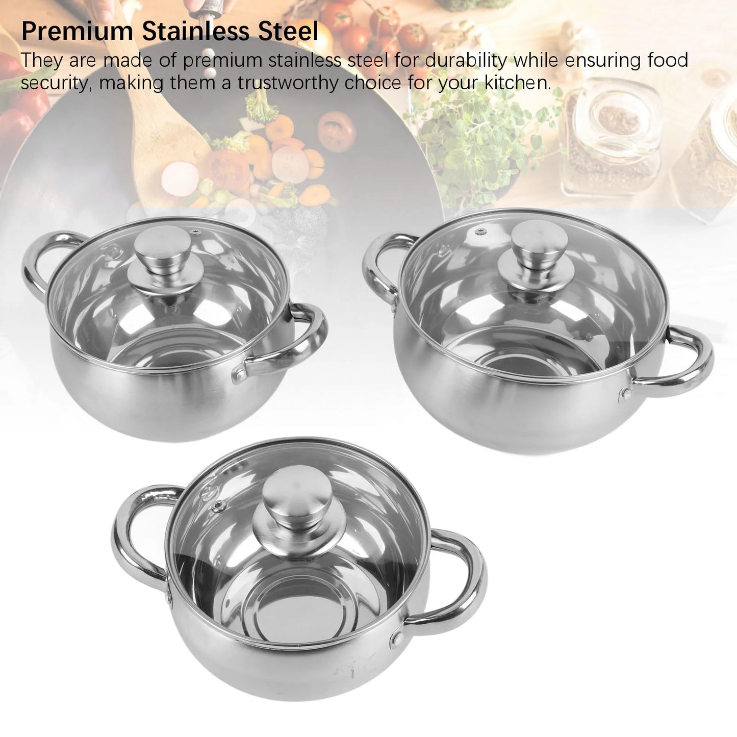 Stainless Steel Soup Pot Set — 3 Piece