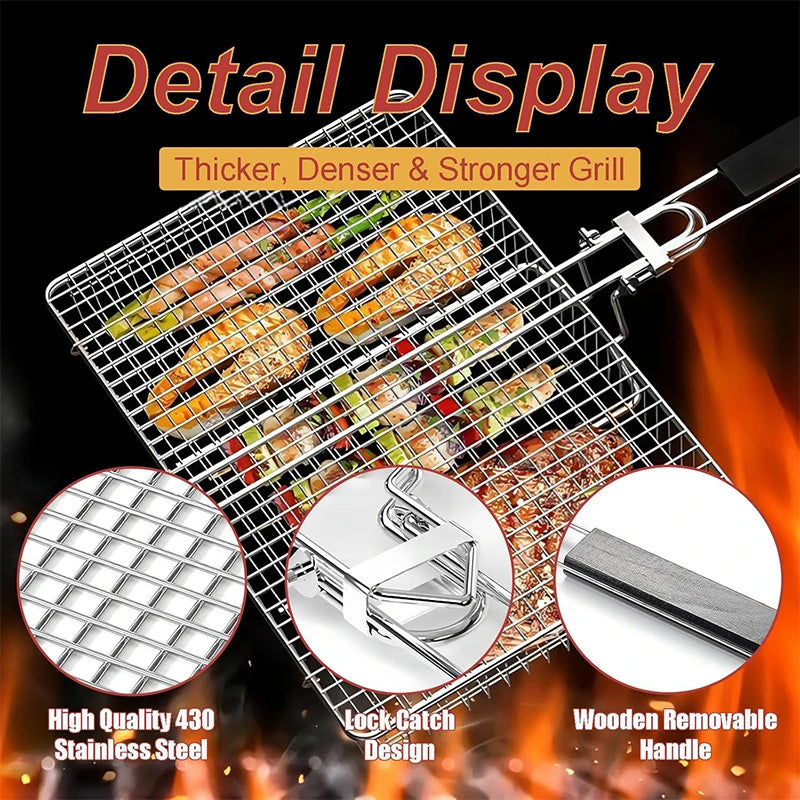 Foldable Stainless Steel BBQ Grill Basket